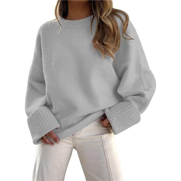 Women's Oversized Sweaters Fuzzy Knit Chunky Warm Pullover Sweater - Picture 1 of 7
